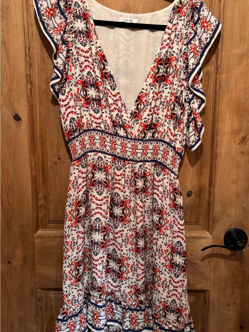 Sophie Max Floral V-Neck Dress in White, Red & Blue - Picture 2 of 4